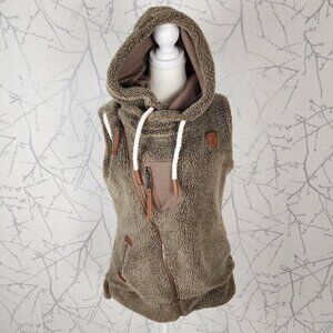 Wanakome Tan Sherpa Fleece Kira Full Zip Hoodie Vest